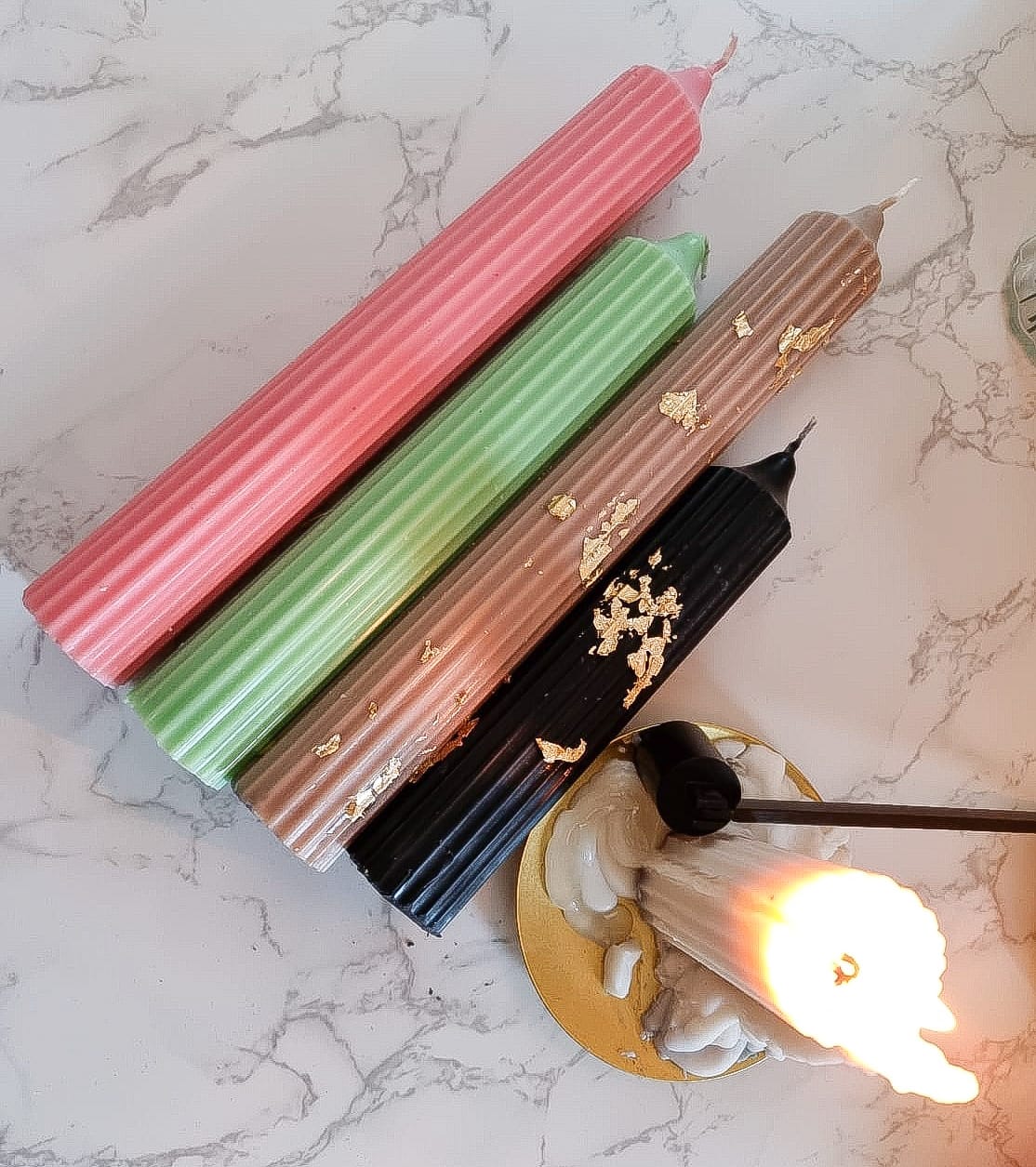 Decorative Ribbed Pillar Candles (Pair of 2)