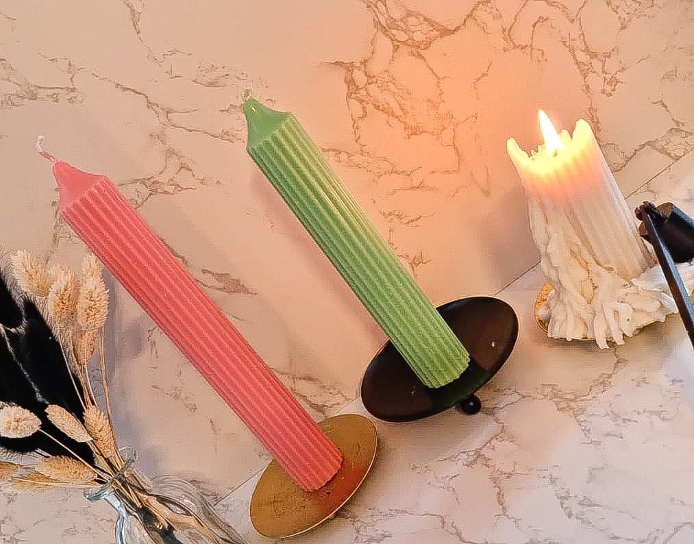 Decorative Ribbed Pillar Candles (Pair of 2)