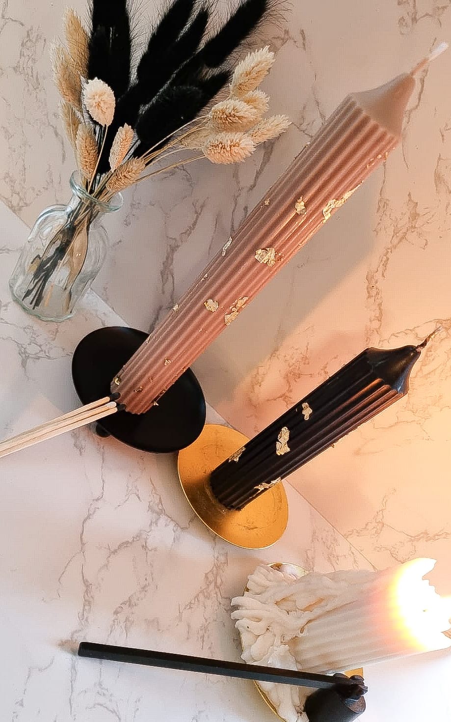 Decorative Ribbed Pillar Candles (Pair of 2)